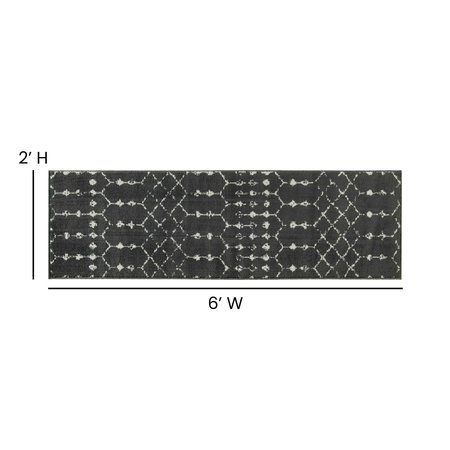 Flash Furniture Geometric Bohemian Low Pile Rug - 2' x 6' - Dark Gray/Ivory Polyester RC-CR19-1330-26-GR-GG